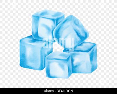 Watercolor blue ice cubes, cold refreshing summer element vector. Stock Vector