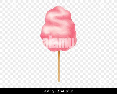 Watercolor pink cotton candy on stick, sweet summer carnival treat vector. Stock Vector