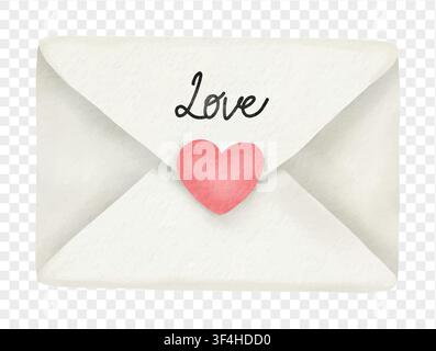 Watercolor love letter envelope summer romance concept vector. Stock Vector