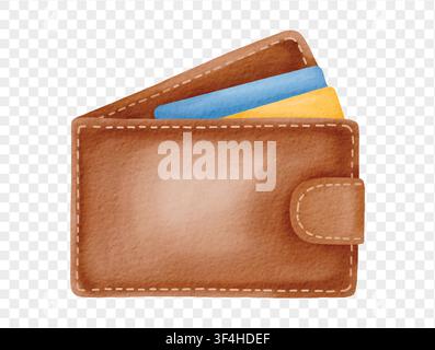 Watercolor wallet with credit cards summer travel finance accessory isolated clipart. Vector. Stock Vector