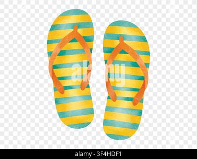 Watercolor striped flip-flops beach summer footwear fashion element isolated. Vector. Stock Vector