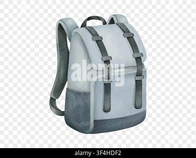 Watercolor blue backpack travel summer accessory isolated clipart graphic. Vector. Stock Vector