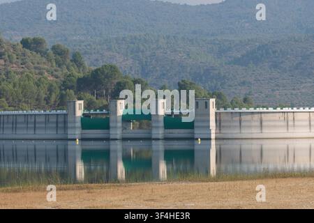 Hydraulic Dam Wall and Water Surface for Firefighting Resources, Beniarres, Spain Stock Photo