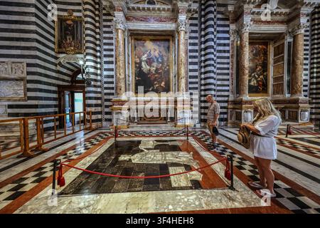 Sienna Tuscany Italy 29 July 2026The floor of the Cathedral of Siena Marble mosaic inlay and “graffito” “The most beautiful…, largest and most magnificent…ever made” is how Giorgio Vasari described the floor of Siena Cathedral, the product of a programme implemented between the 14th and the 19th centuries.Paul Quezada-Ndeiman/Ģ����ý Live News Stock Photo