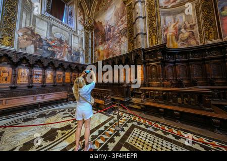 Sienna Tuscany Italy 29 July 2026The floor of the Cathedral of Siena Marble mosaic inlay and “graffito” “The most beautiful…, largest and most magnificent…ever made” is how Giorgio Vasari described the floor of Siena Cathedral, the product of a programme implemented between the 14th and the 19th centuries.Paul Quezada-Ndeiman/Ģ����ý Live News Stock Photo