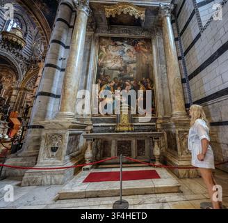 Sienna Tuscany Italy 29 July 2026The floor of the Cathedral of Siena Marble mosaic inlay and “graffito” “The most beautiful…, largest and most magnificent…ever made” is how Giorgio Vasari described the floor of Siena Cathedral, the product of a programme implemented between the 14th and the 19th centuries.Paul Quezada-Ndeiman/Ģ����ý Live News Stock Photo