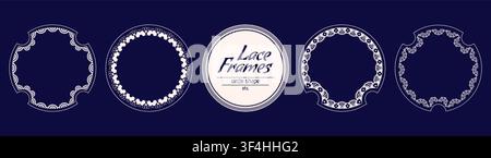 Pack with lace scalloped circle frames on embroidery theme. Stock Vector