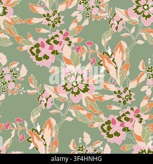 Bold Retro Botanical Blossom Print Stock Vector