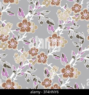 Muted Vintage Japanese Blossom Branches Stock Vector