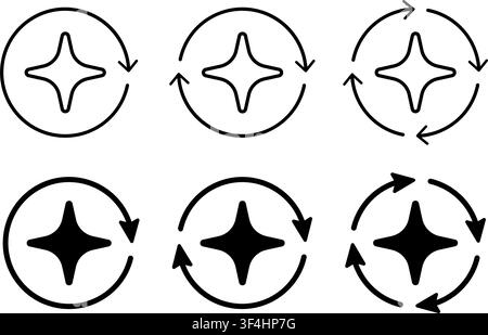 AI star refresh icon. Round regenerate arrow line icon. Digital reset artificial intelligence design infographic pictogram. Refresh generate prompt Stock Vector