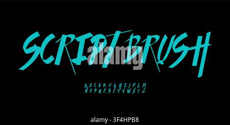 Script brush simple street art alphabet, handwritten letters, italic handdrawn font for modern teen logo, headline, title, shirt, print, poster Stock Vector