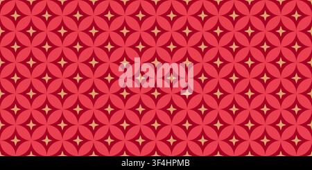 Christmas red seamless pattern with gold stars. Abstract Bauhaus seamless texture. Bauble decoration background. Xmas geometric simple texture in Stock Vector