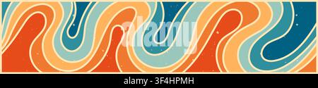 Zebra groovy banner with orange and blue waves. Stock Vector