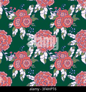 Retro Graphic Rose Botanical Pattern Stock Vector