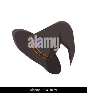 Wizard hat. Halloween Witch hat. Magical decorated hat with spider buckle. Halloween party design Stock Vector
