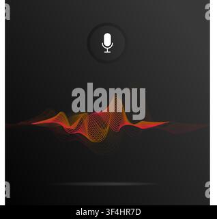 Voice assistant. Vector illustration with microphone icon and music wave on black background Stock Vector