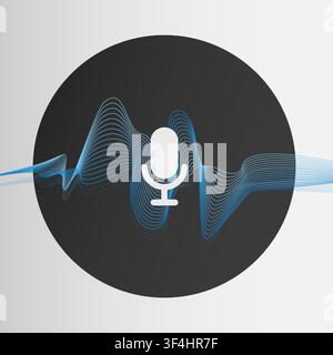 Voice recognition. Vector illustration with sound wave and mic symbol on light background Stock Vector