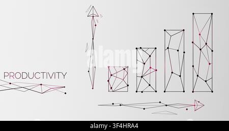 Vector illustration with word PRODUCTIVITY and growing graphs on grey background Stock Vector