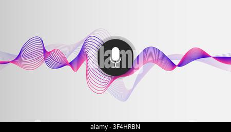 Intelligent technologies. Sound lines and mike symbol on light background, vector illustration Stock Vector