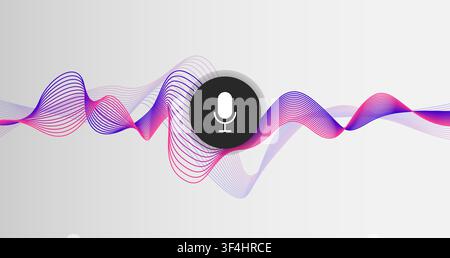 Intelligent technologies. Sound lines and mike symbol on light background, vector illustration Stock Vector