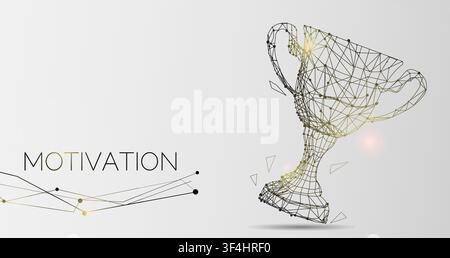Vector illustration with polygonal winner cup and word MOTIVATION on grey background Stock Vector