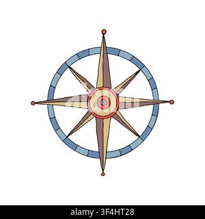 Wind rose vector illustration. Graphic nautical compass rose icon. Navigation isolated hand drawn symbol for tattoo, app logo, map design, for create Stock Vector