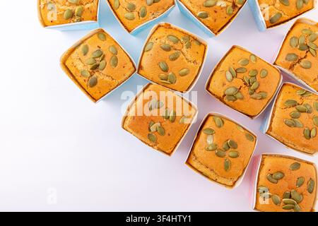 Date Nut Cupcakes Topped with Pumpkin Seeds Stock Photo