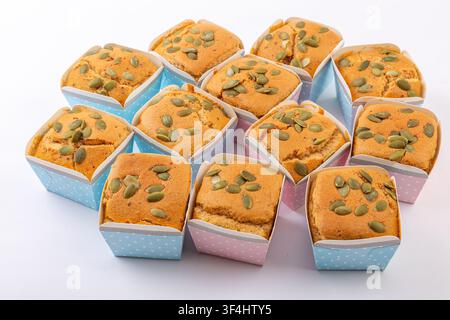 Date Nut Cupcakes Topped with Pumpkin Seeds Stock Photo