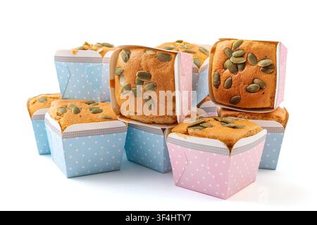 Date Nut Cupcakes Topped with Pumpkin Seeds Stock Photo