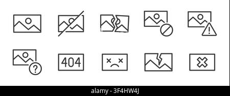 No image line icon set. Missing picture, broken file, 404 error placeholder, failed photo upload linear minimal vector illustration. Simple outline Stock Vector