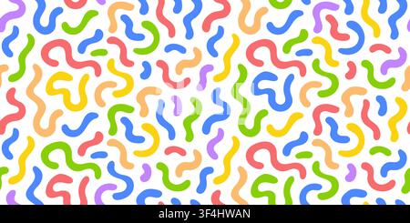 Bright seamless abstract pattern with colorful rounded squiggles and wavy organic lines on a white background. Playful modern design for textiles Stock Vector