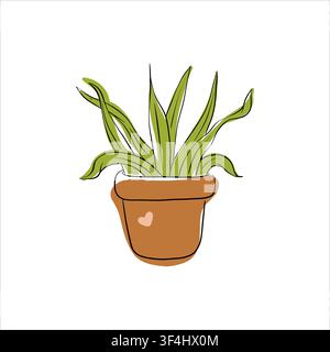Snake Plant in Terracotta Flower Pot Vector Illustration for Interiors Stock Vector