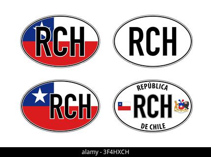 Chile, oval international vehicle registration code license plate car sticker, vector illustration Stock Vector