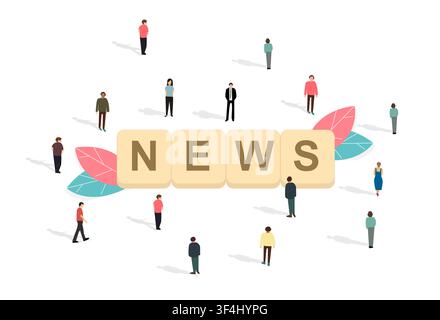 Mob of people and word NEWS on white background, vector illustration in flat style Stock Vector