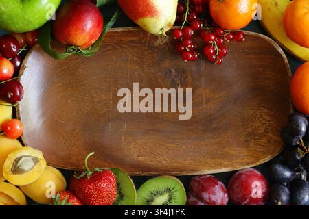 Different fruits and berries, healthy food Stock Photo