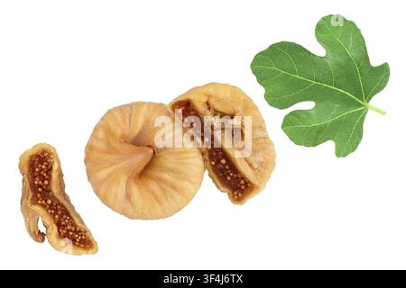 dried fig isolated on white background with full depth of field. Top view. Flat lay Stock Photo