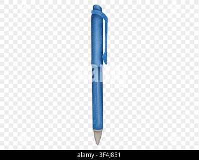 Blue ballpoint pen in watercolor hand-drawn style for school use. Vector. Stock Vector