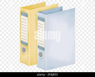 Pastel blue and yellow ring binders in watercolor style. Vector. Stock Vector
