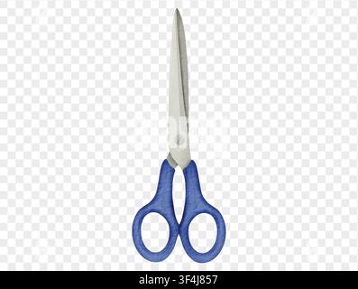 Blue school scissors in watercolor hand painted style. Vector. Stock Vector