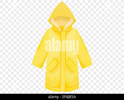 Watercolor illustration of yellow children's raincoat in isolated style. Vector. Stock Vector