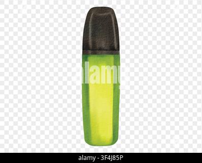 Green highlighter pen for studying and marking in watercolor style. Vector. Stock Vector