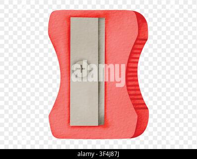 Red pencil sharpener for back to school in watercolor painting. Vector. Stock Vector