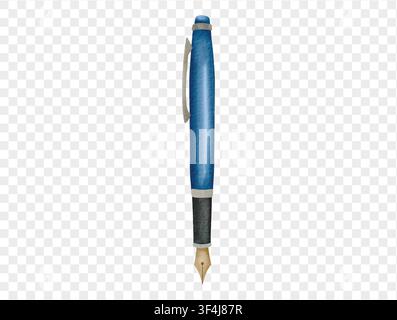 Blue watercolor fountain pen with school theme. Vector. Stock Vector