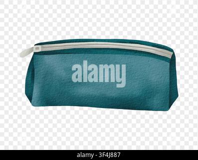 Watercolor blue pencil case with zipper and soft texture. vector. Stock Vector