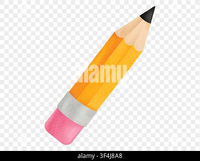 Watercolor illustration of orange pencil with eraser. vector. Stock Vector