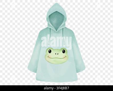 Watercolor illustration of green hoodie with frog face. vector. Stock Vector
