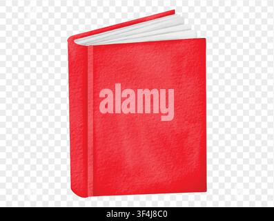 Watercolor closed red book for school study vector. Stock Vector