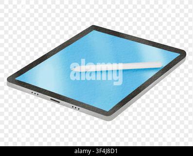Watercolor digital tablet with stylus pen, school technology, online learning tool, isolated vector. Stock Vector