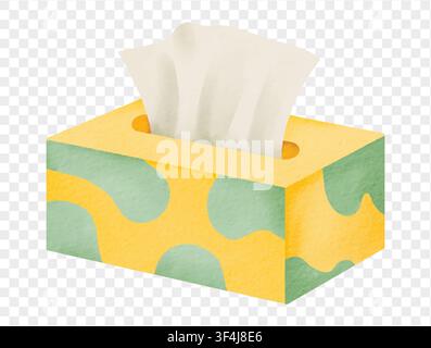 Watercolor illustration of cute tissue box in yellow with soft texture. Vector. Stock Vector