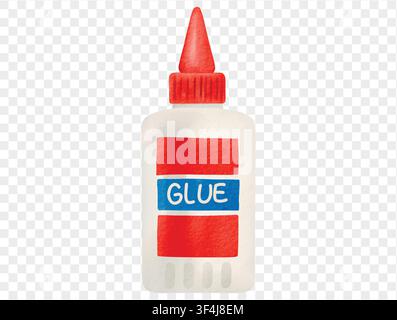 Red glue bottle in watercolor art style for back to school. Vector. Stock Vector